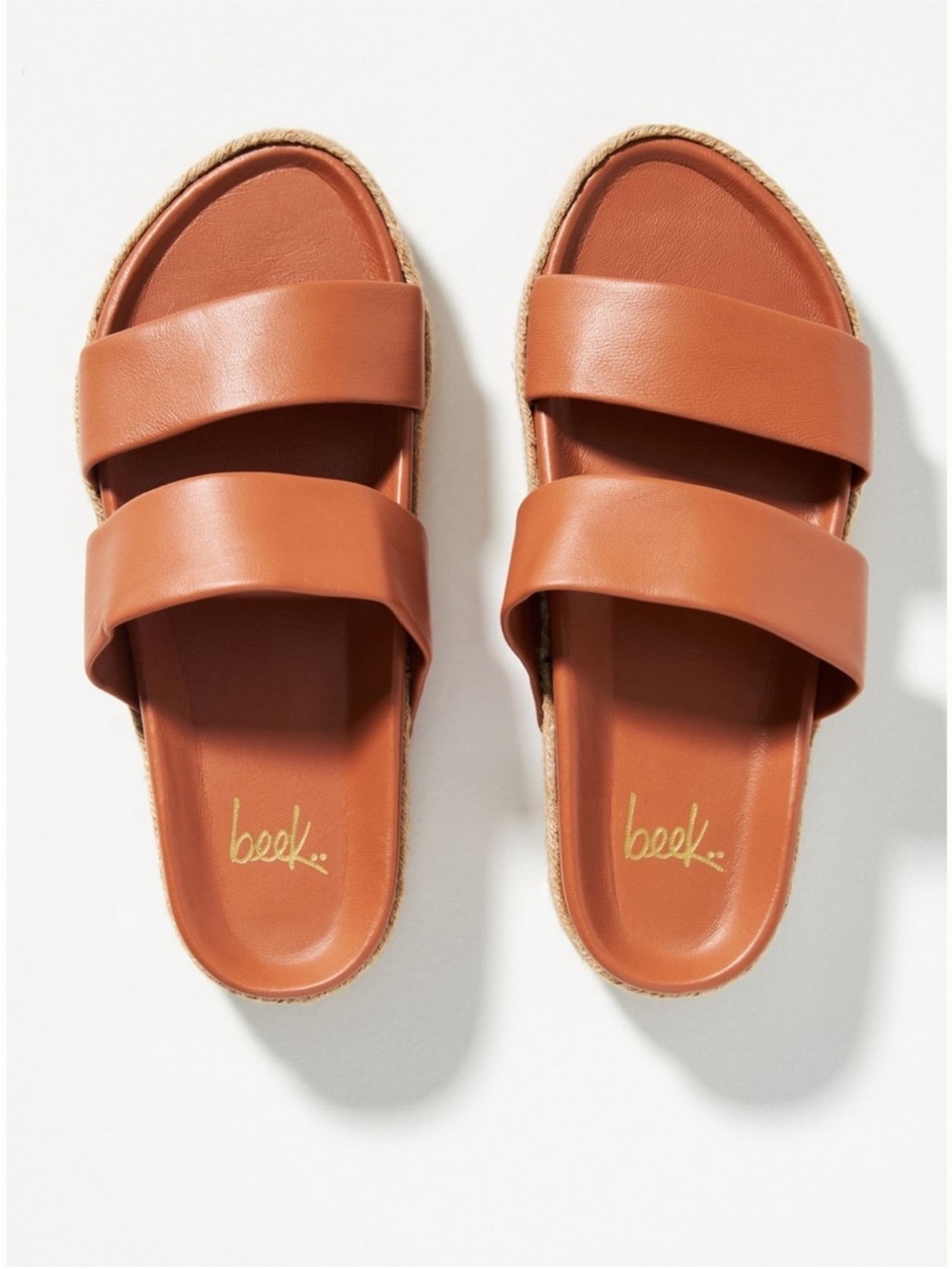 Beek Twinspot Platform Sandal Tan Leather Slide - Picture 1 of 11